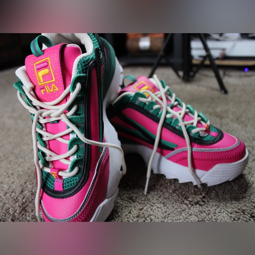 Fila Disruptor II Exp Womens Shoes Size 7 Color: Pink Glow/Green Fusion/Gardenia